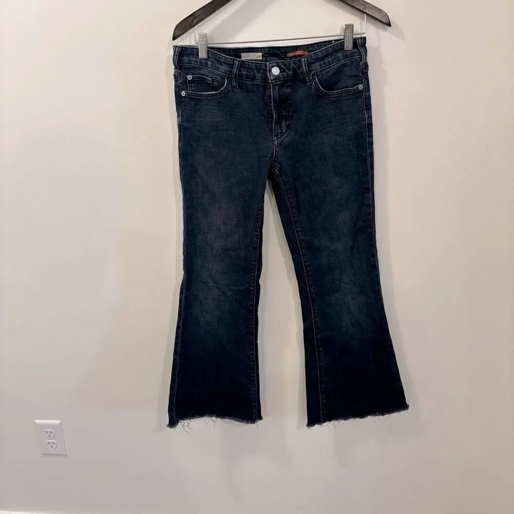 Anthropologie Pilcro Dark Wash Flare Jeans Raw Hem Size 28
